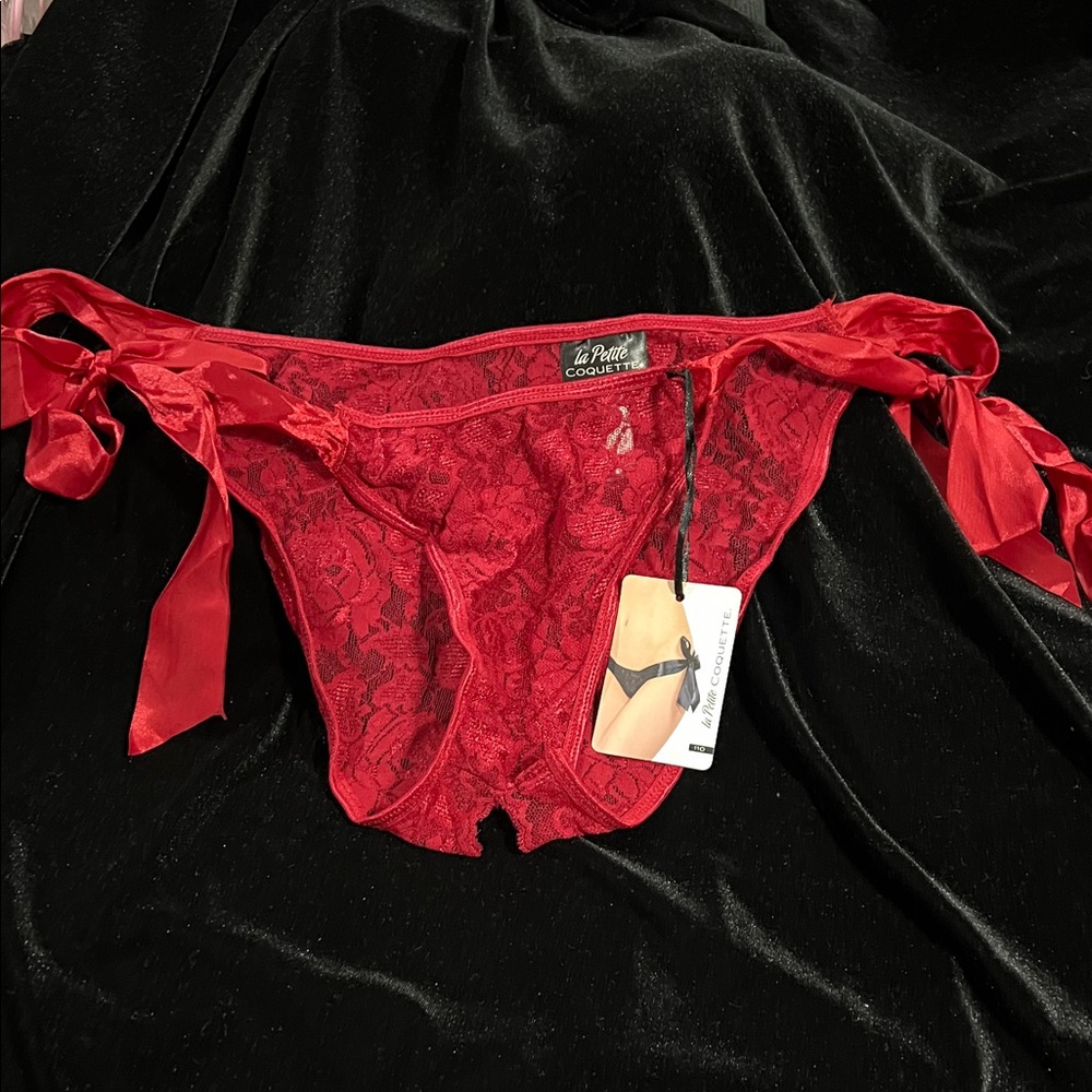 La Petite Red Lace Panties with Satin Ties